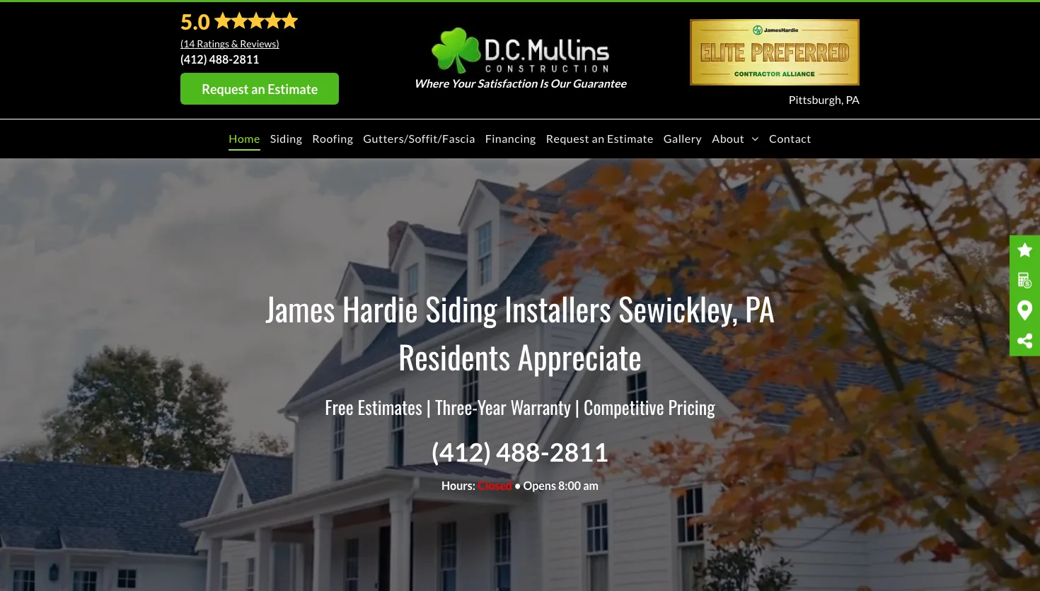 DC Mullins Construction website screenshot