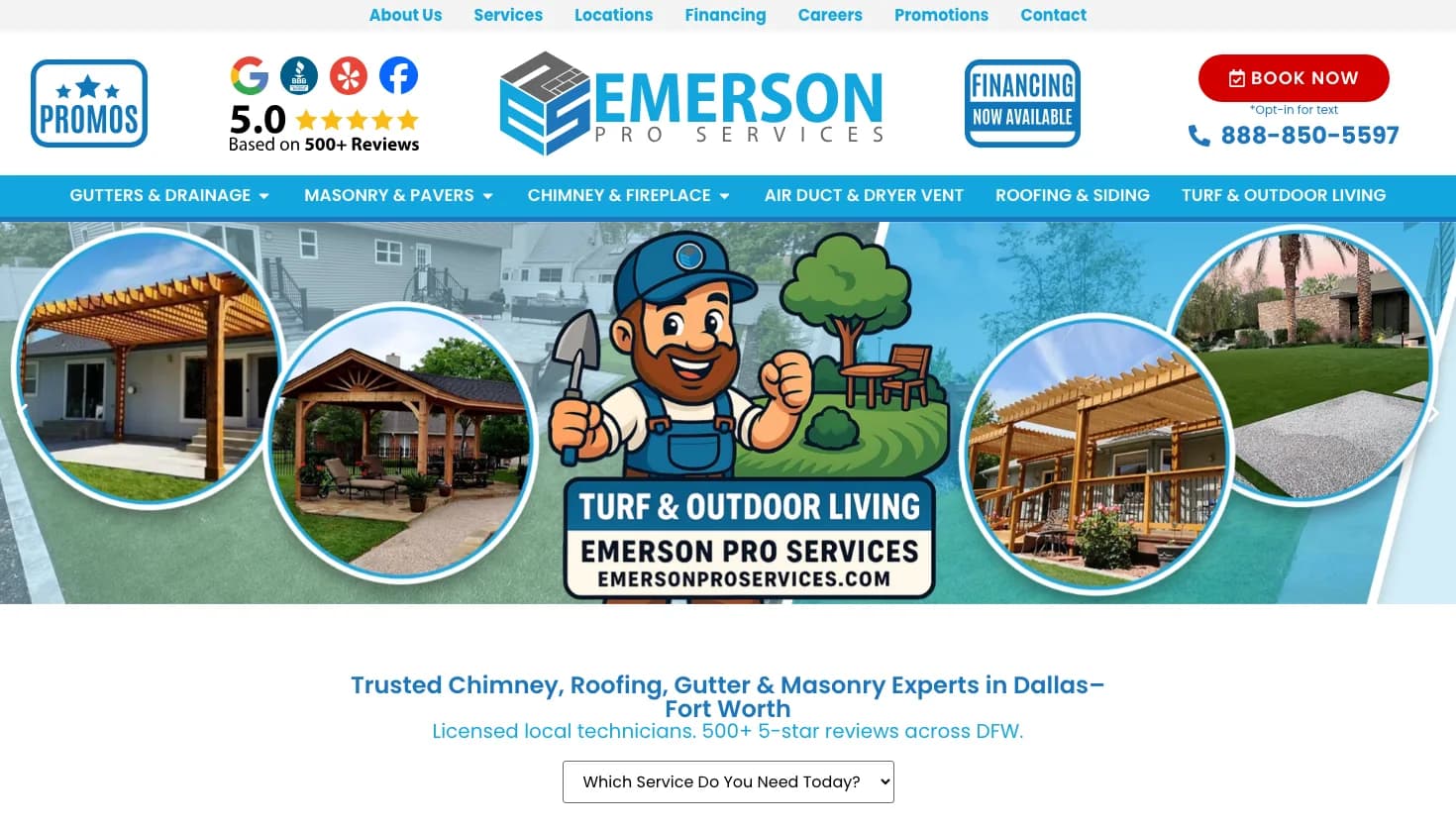 Emerson Roofing & Siding website screenshot