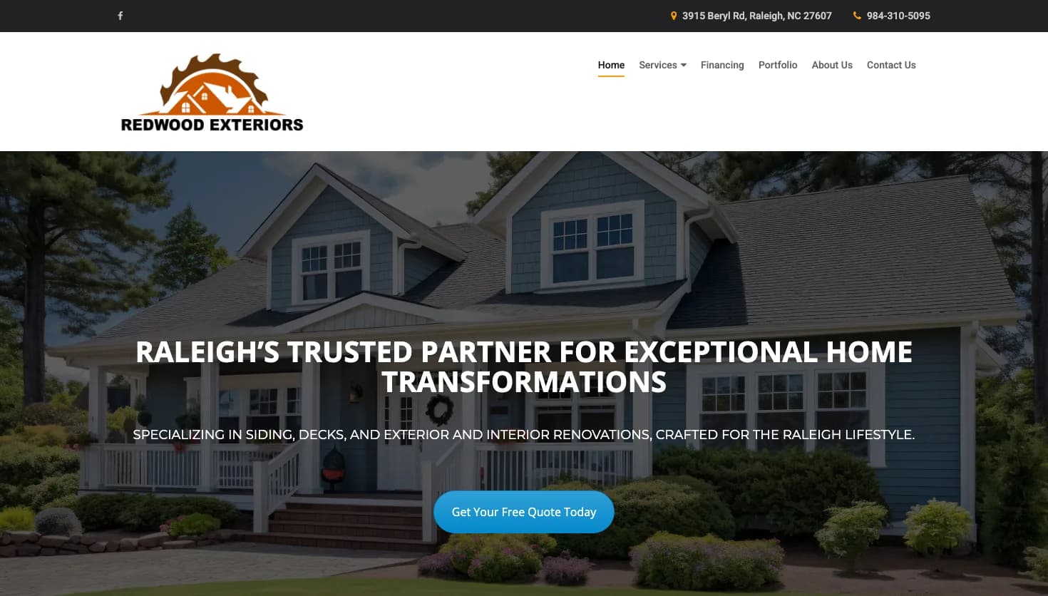 Redwood Exteriors website screenshot
