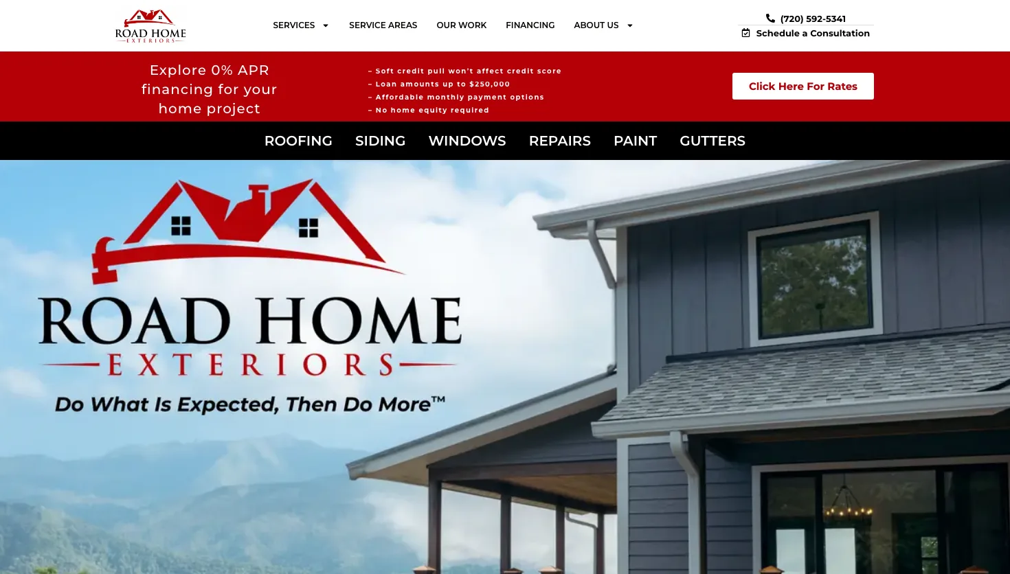 Road Home Exteriors website screenshot