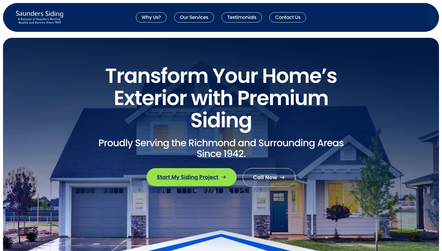 Saunders Siding Company website screenshot
