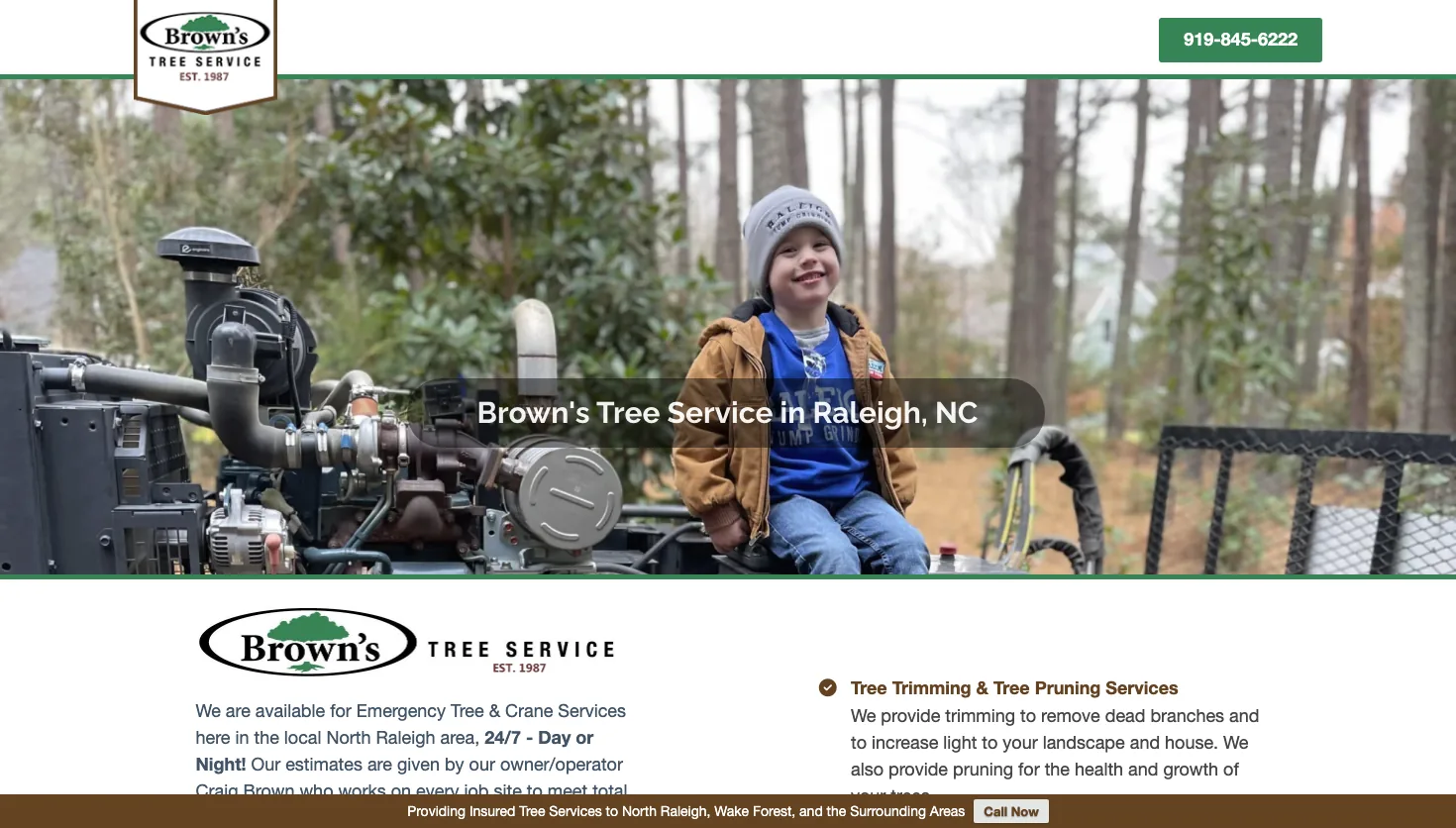 Brown's Tree Service website screenshot