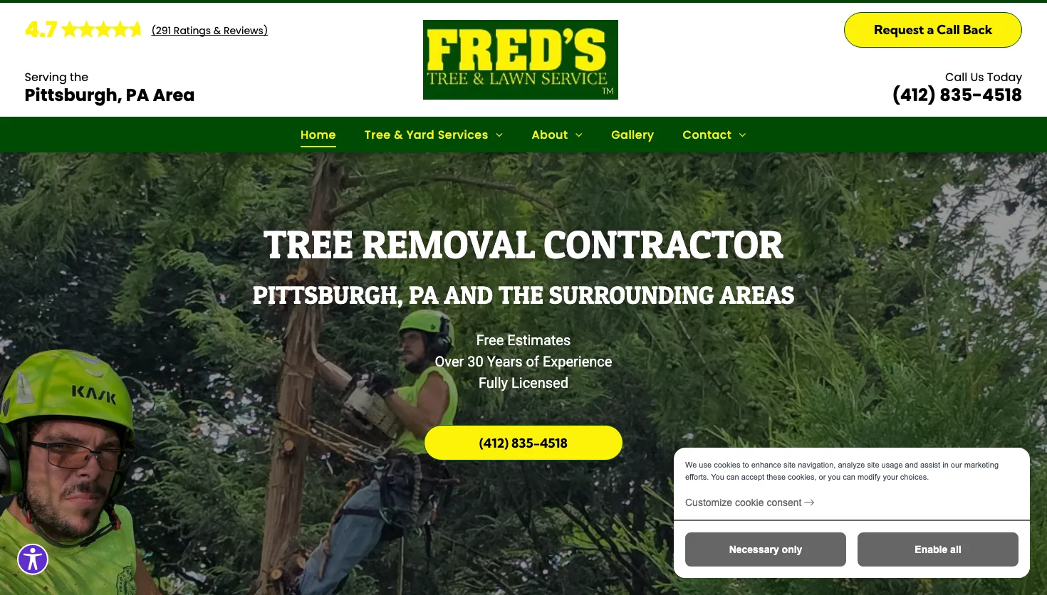 Fred's Tree & Lawn Service website screenshot