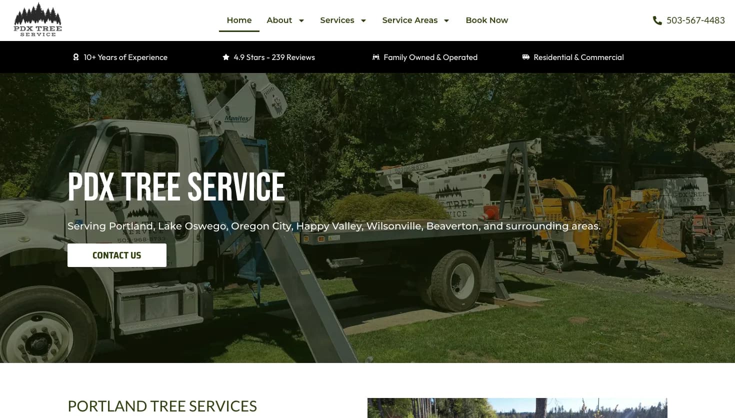 PDX Tree Service website screenshot