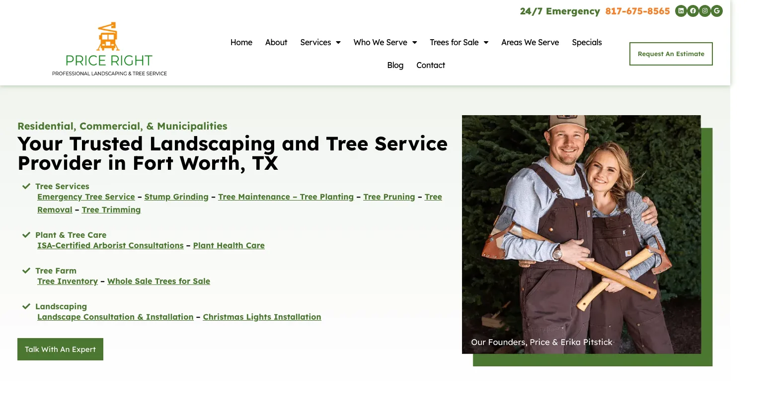 Price Right Professional Landscaping & Tree Service website screenshot