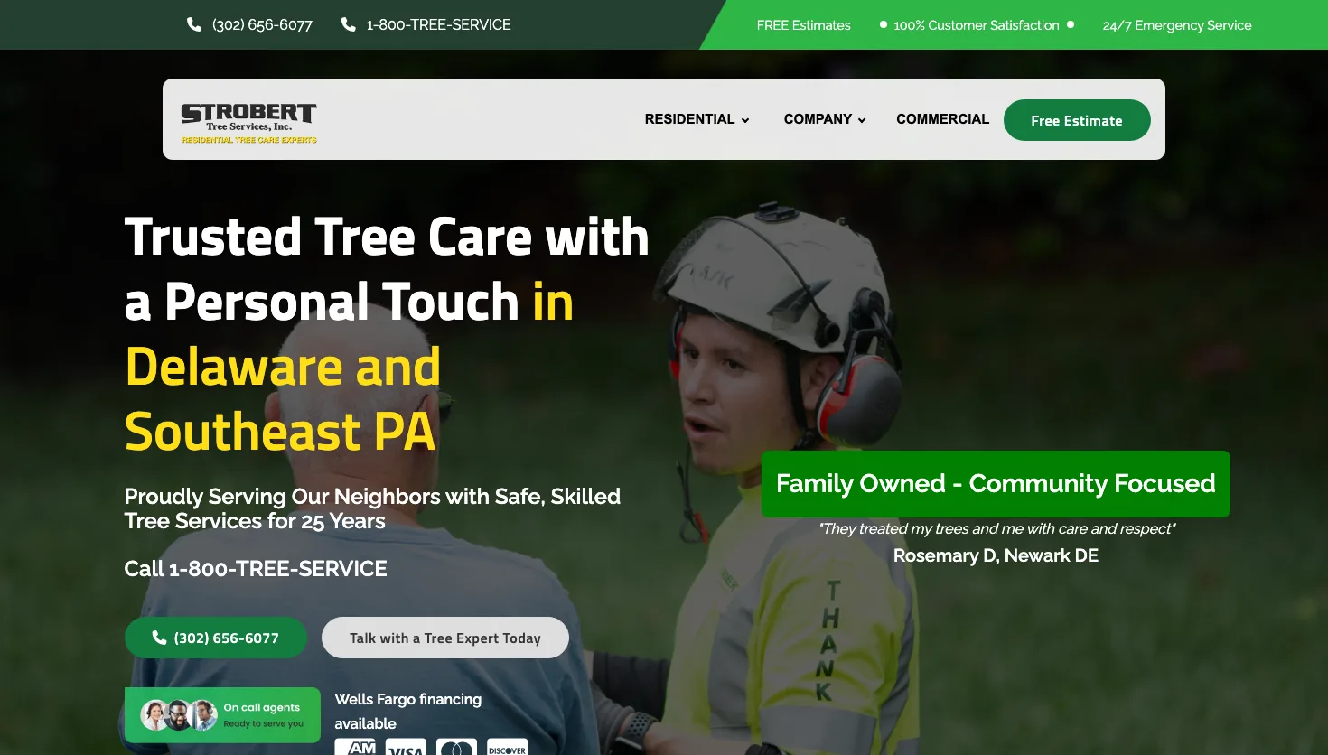 Strobert Tree Services website screenshot