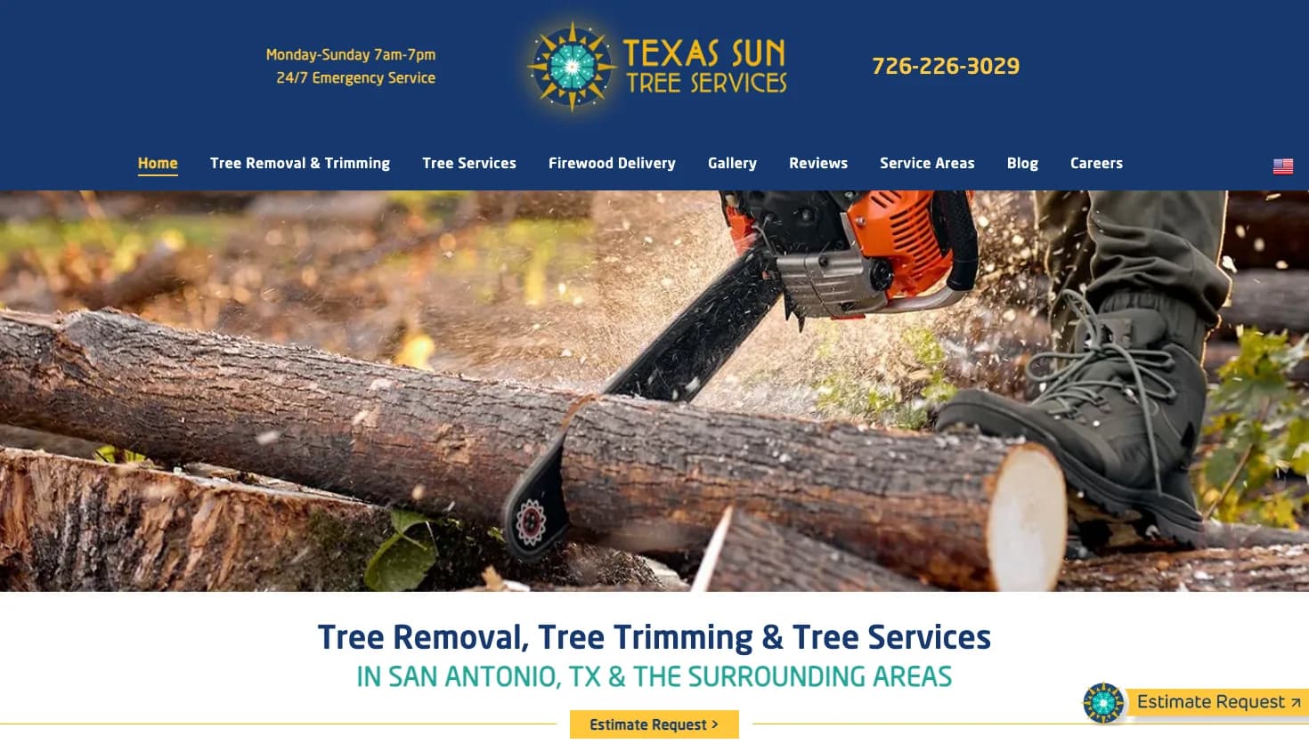 Texas Sun Tree Services website screenshot