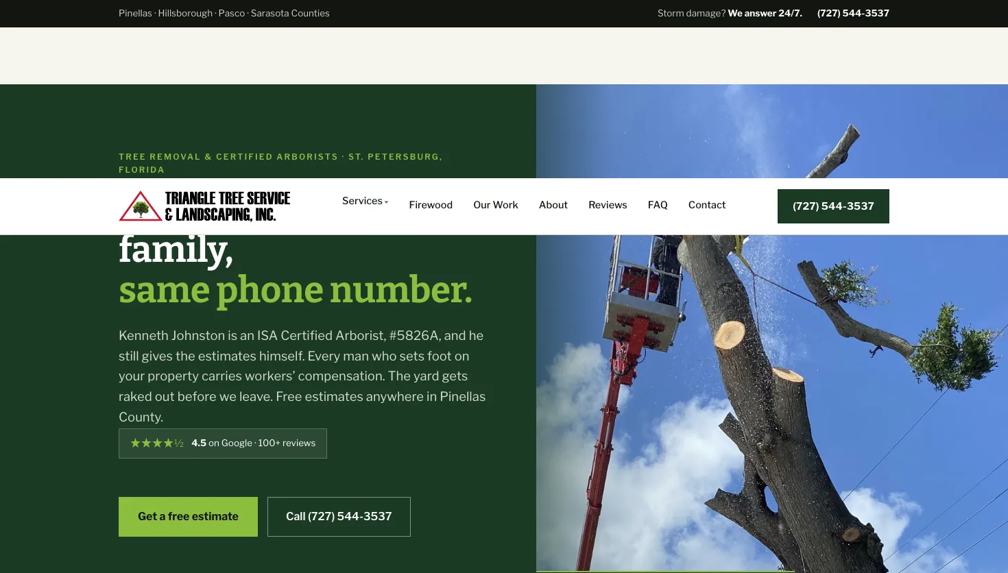 Triangle Tree Service website screenshot