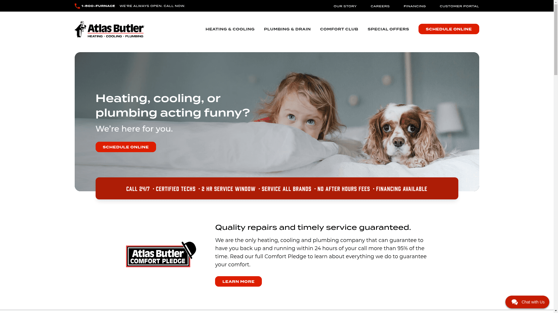 Atlas Butler Heating, Cooling & Plumbing website screenshot