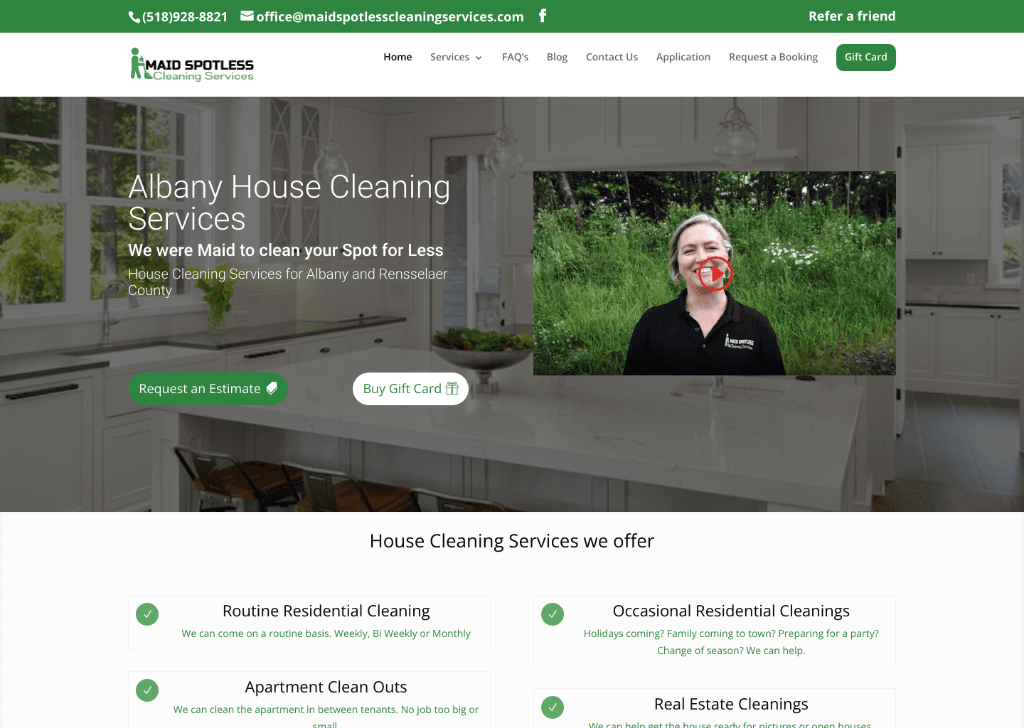 Maid Spotless Cleaning Services website screenshot