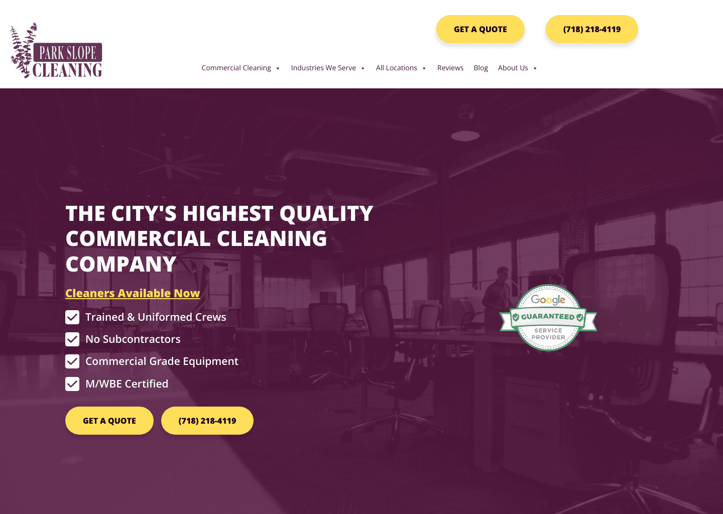 Park Slope Cleaning website screenshot