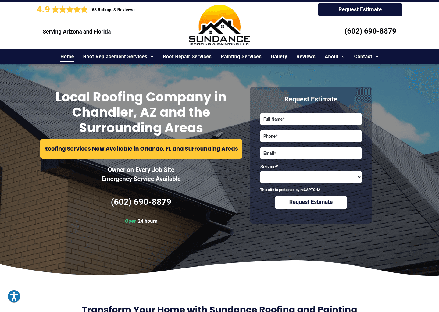 Sundance Roofing and Painting website screenshot