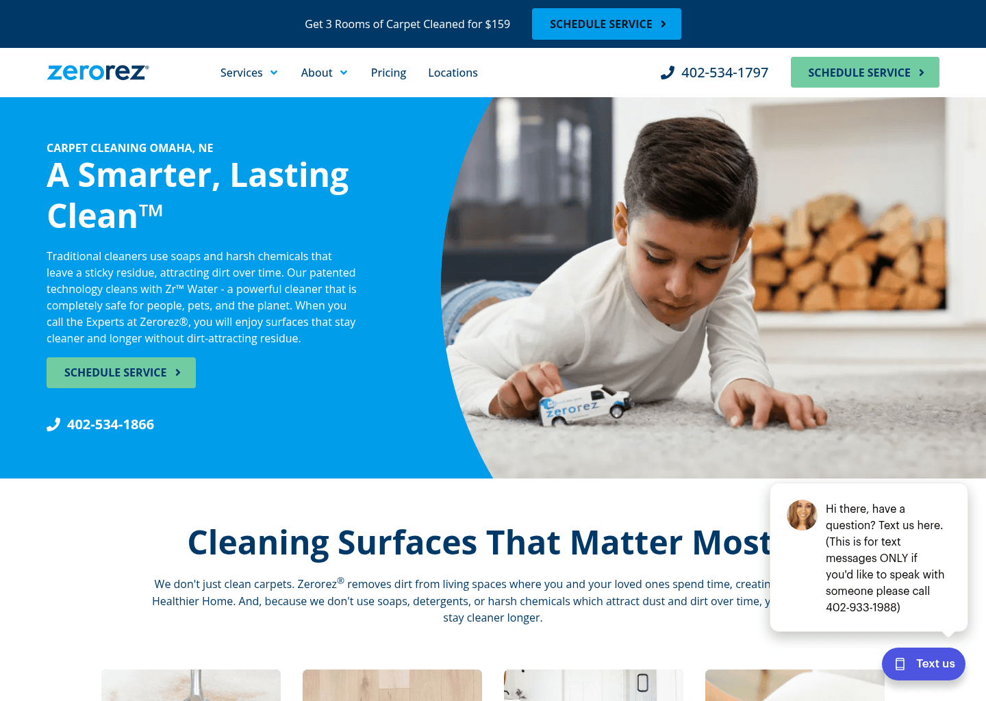 Zerorez Omaha website screenshot