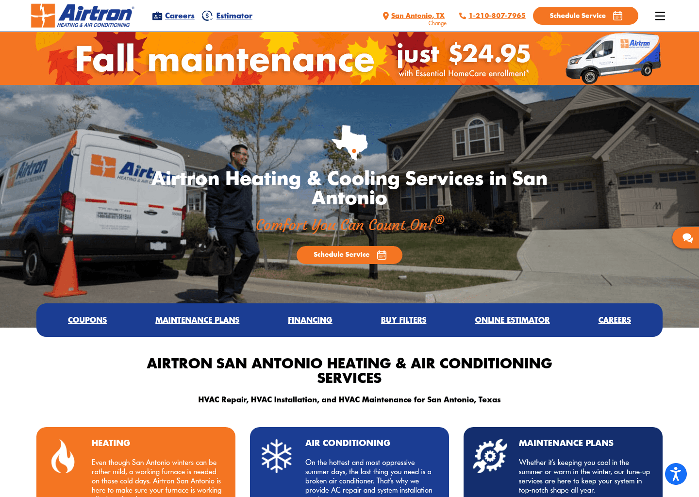 Airtron Heating & Air Conditioning website screenshot