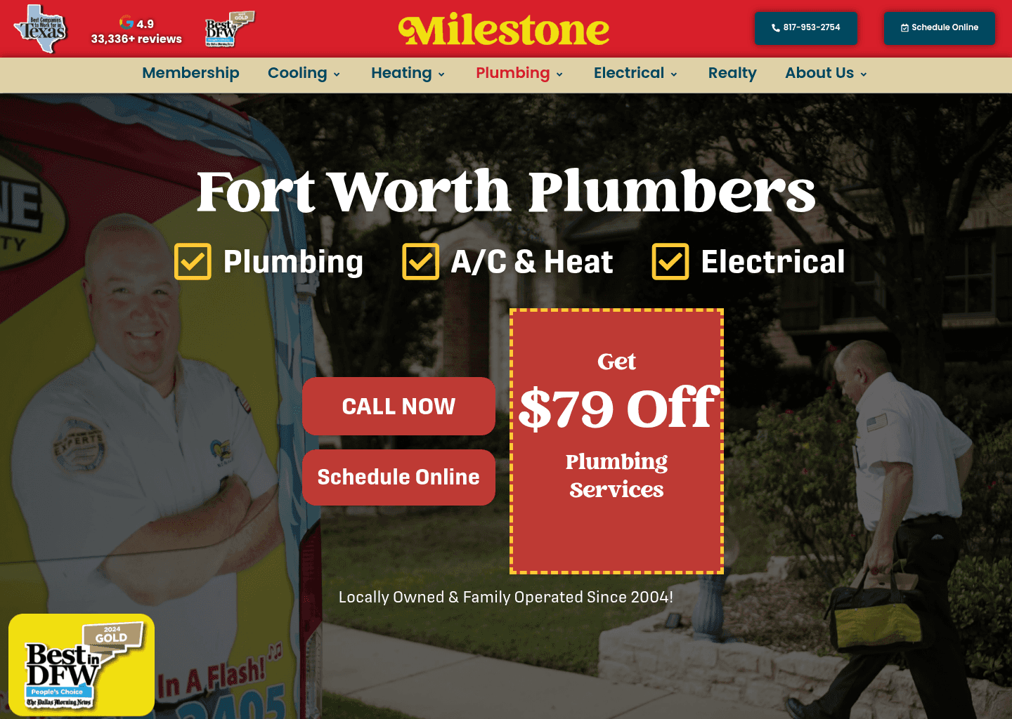Milestone Electric, A/C, & Plumbing website screenshot