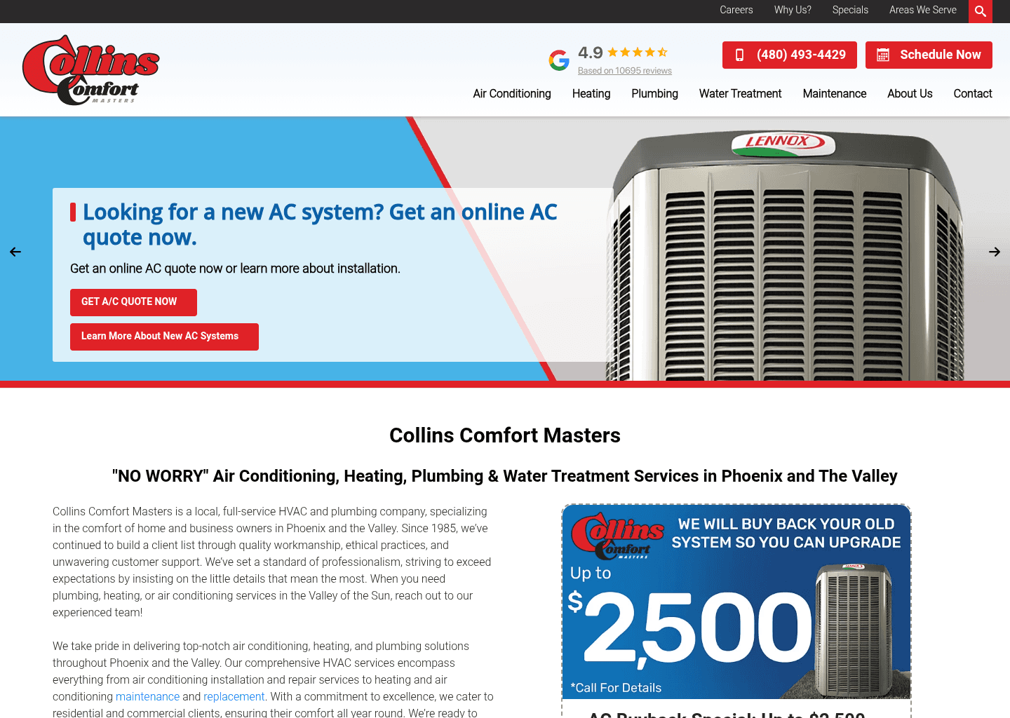 Collins Comfort Masters website screenshot