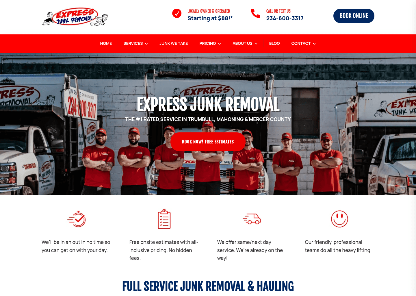 Express Junk Removal website screenshot