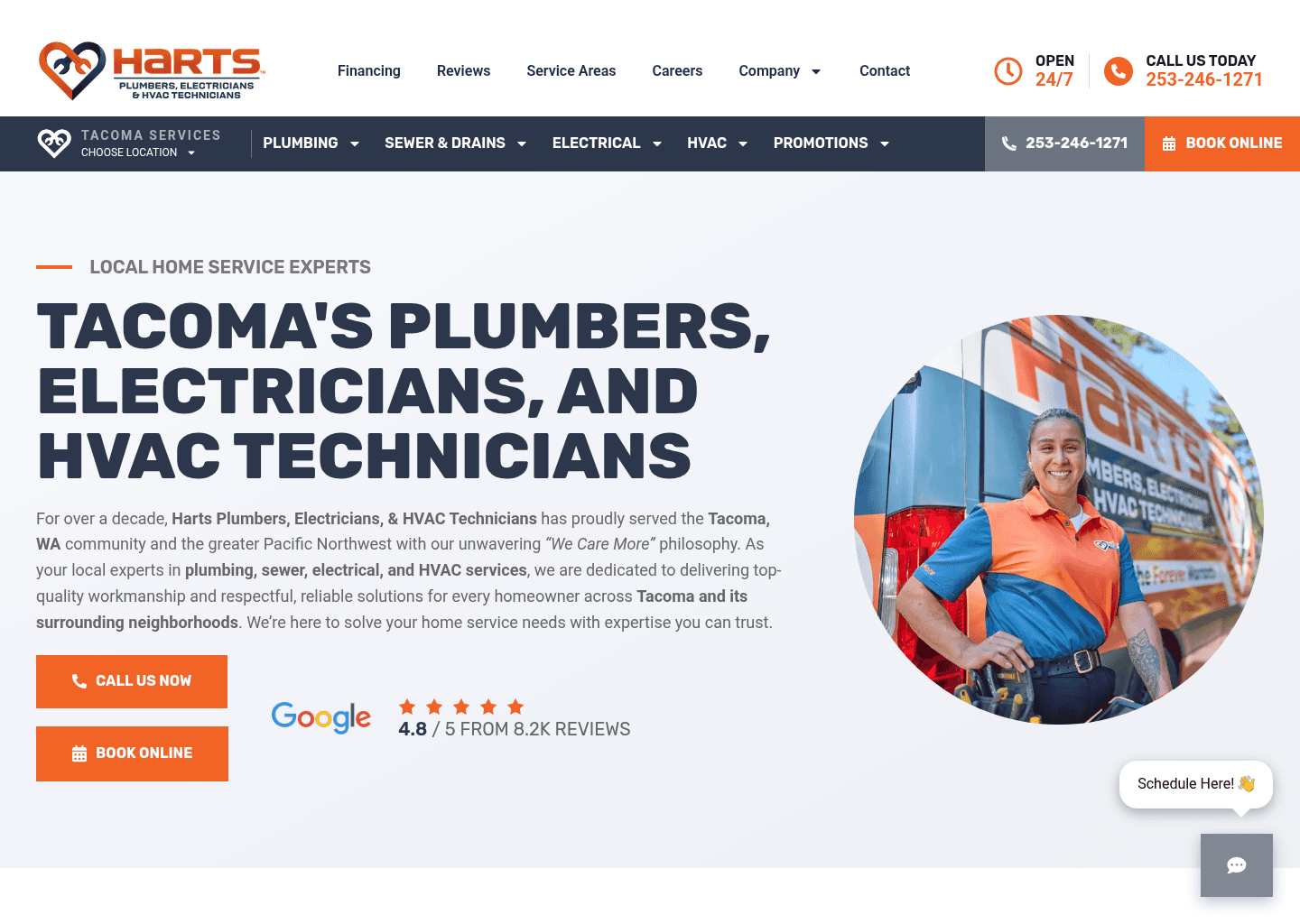 Harts Plumbers, Electricians, & HVAC Technicians website screenshot