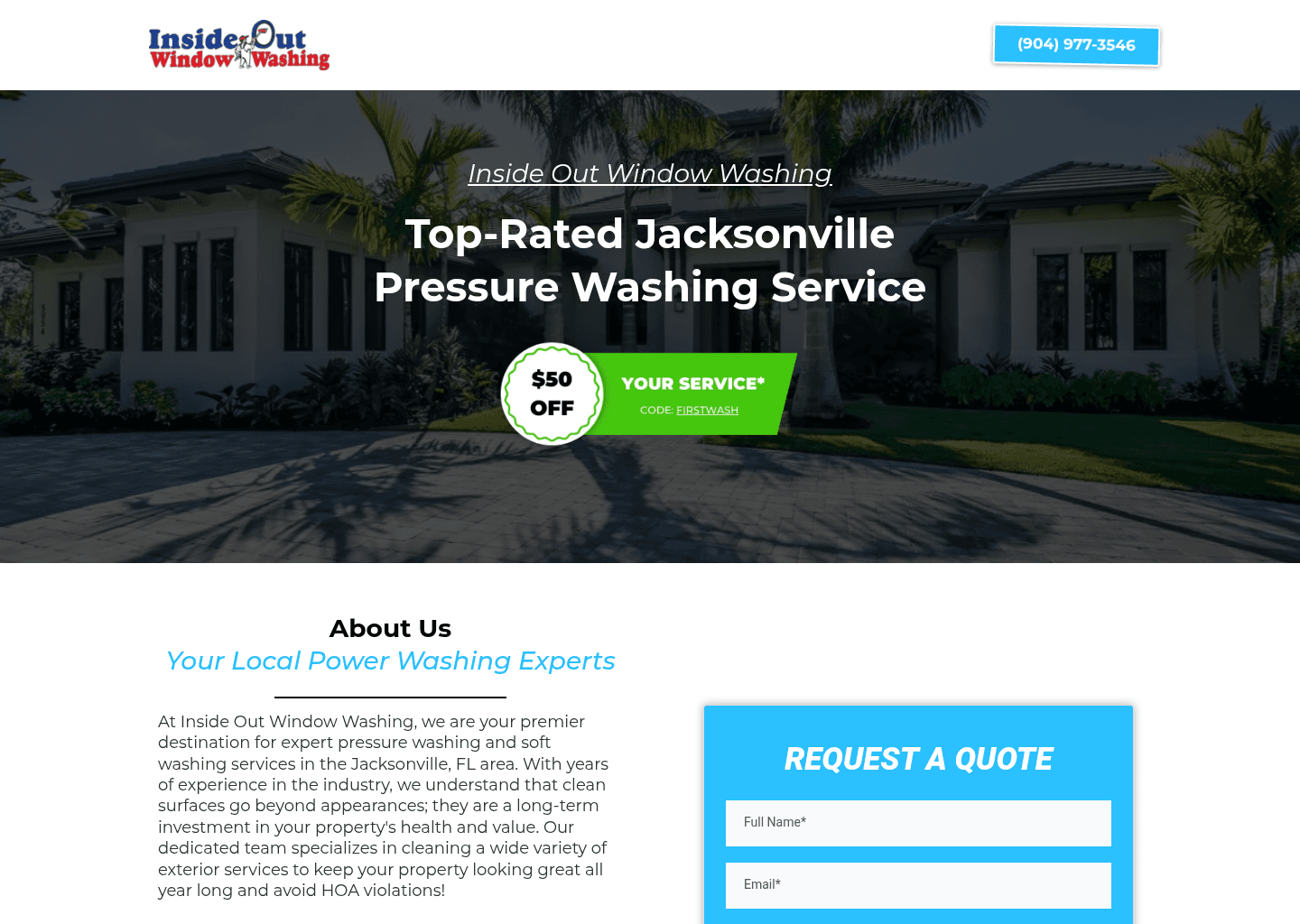 Inside Out Window Washing Inc. website screenshot