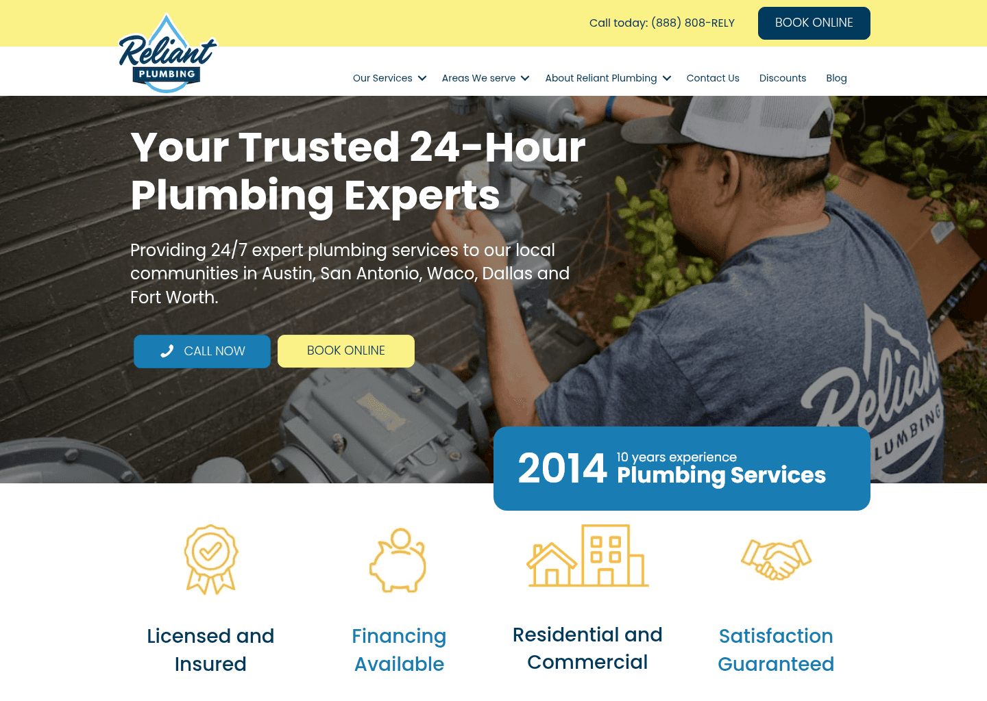 Reliant Plumbing website screenshot
