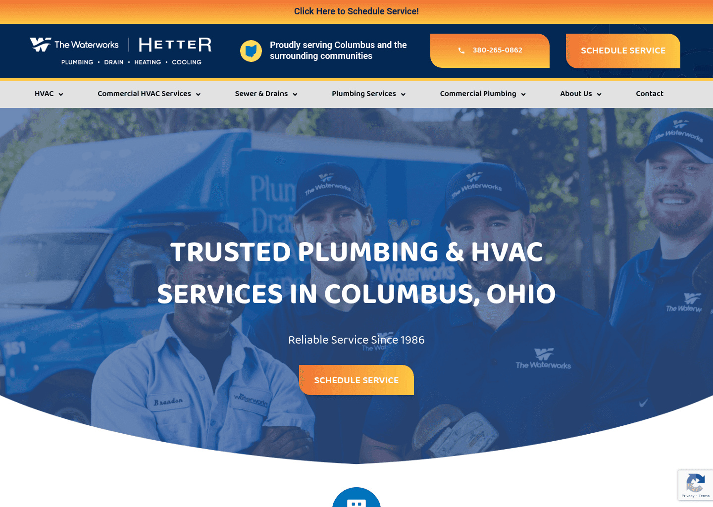 The Waterworks Plumbing, Drain, Heating & Cooling website screenshot
