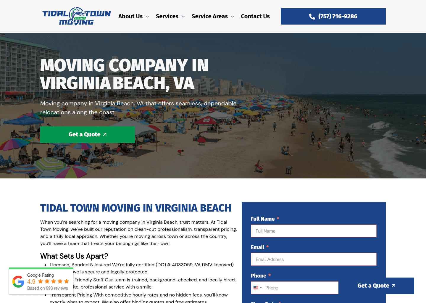Tidal Town Moving website screenshot