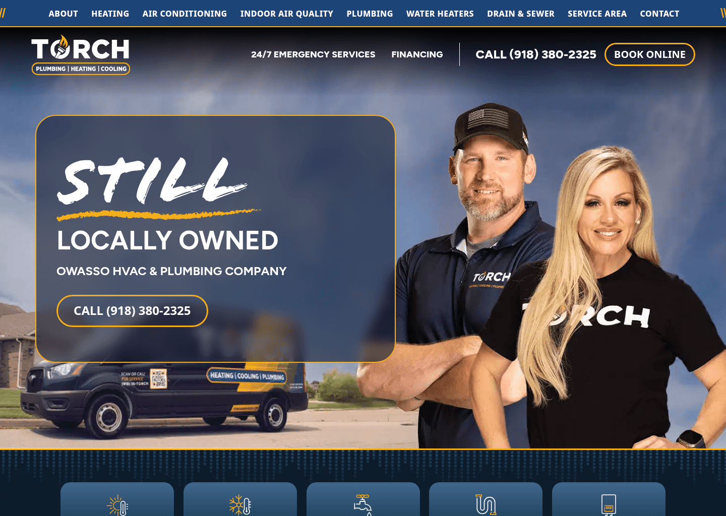 Torch Plumbing, Heating, & Cooling website screenshot
