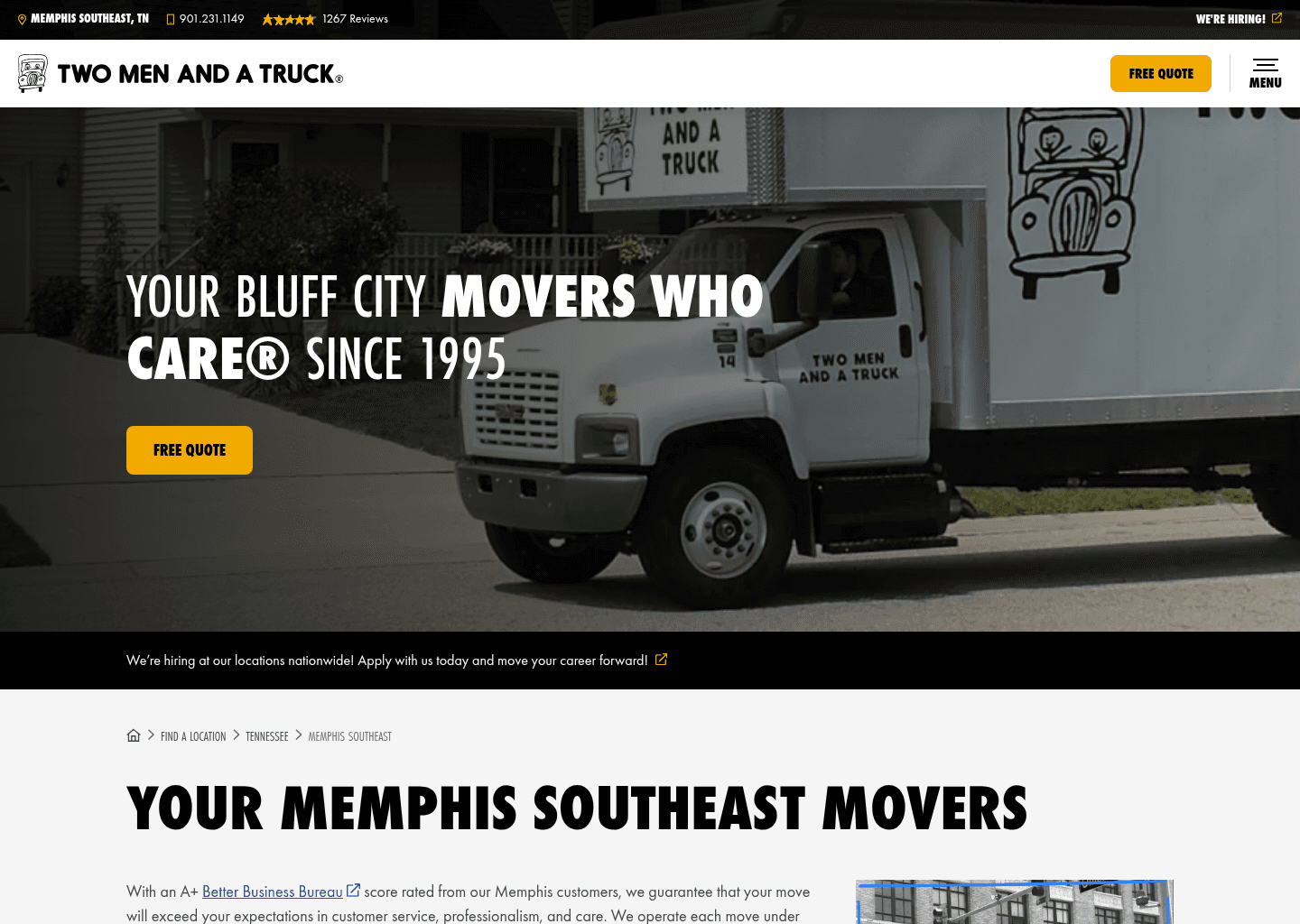 Two Men and a Truck Moving and Storage website screenshot