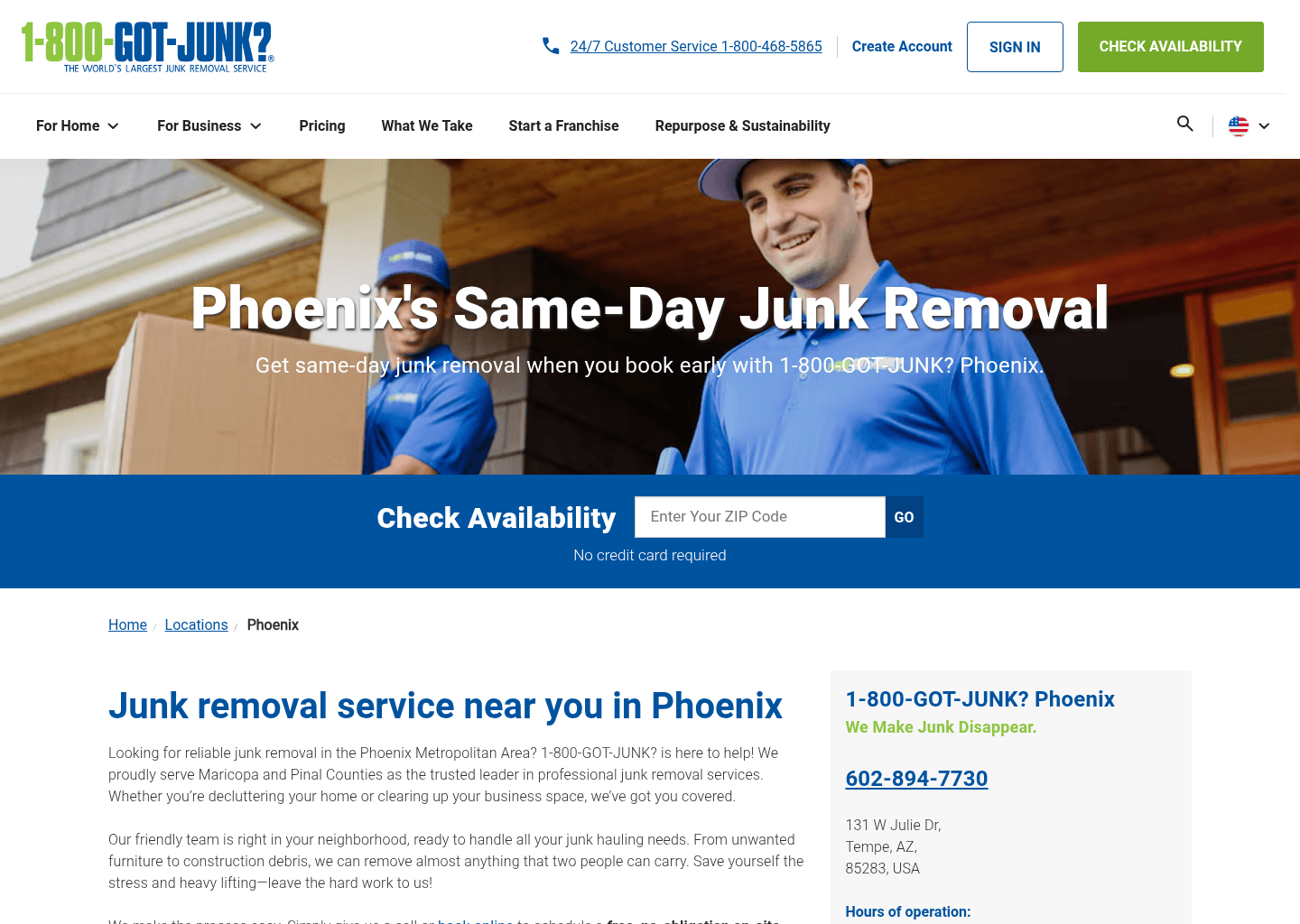 1-800-GOT-JUNK? Phoenix website screenshot