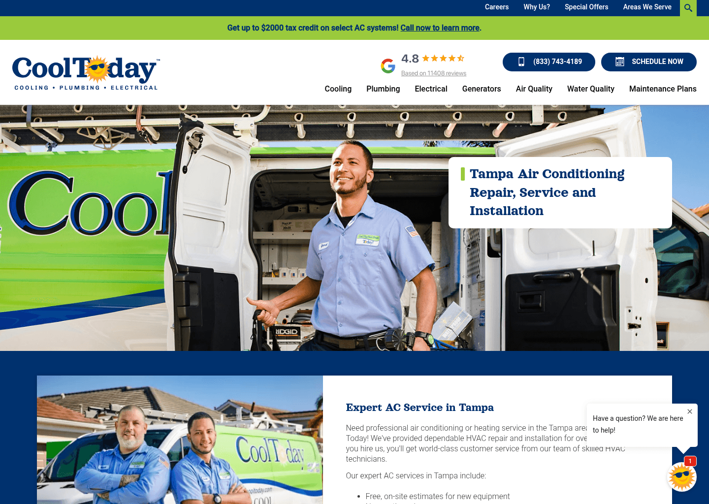 Cool Today - Cooling, Plumbing, Electrical website screenshot