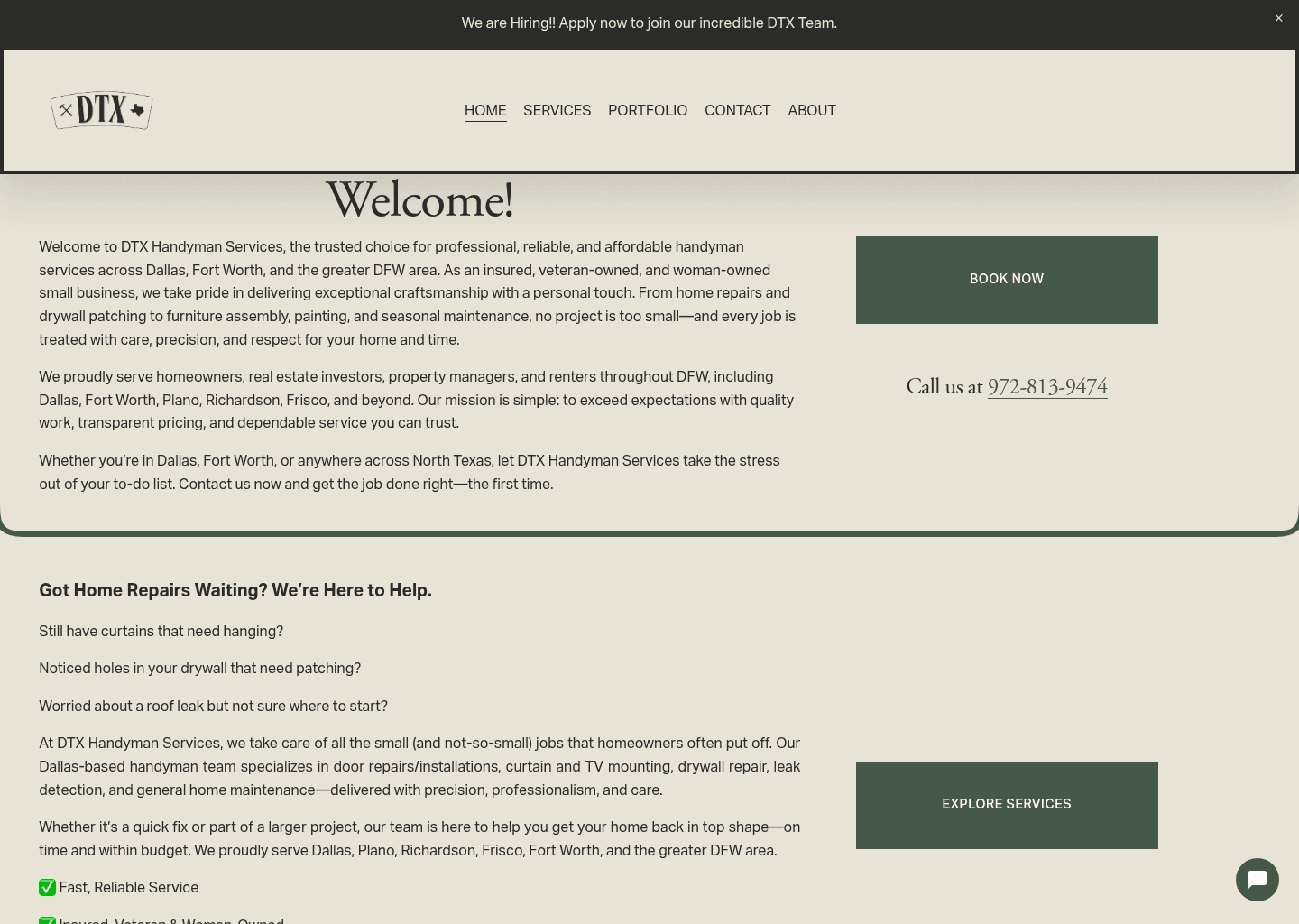 DTX Handyman Services website screenshot