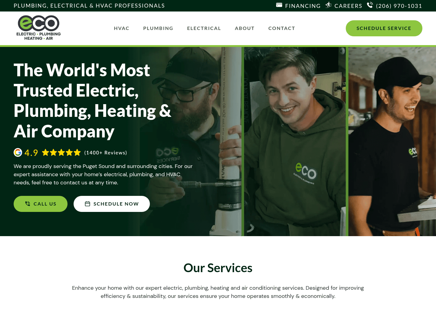 Eco Electric, Plumbing, Heating and Air website screenshot