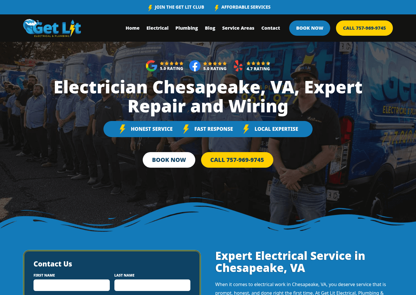 Get Lit Electricians & Plumbers - Electrical Panel Upgrades & Water Heater Repair website screenshot
