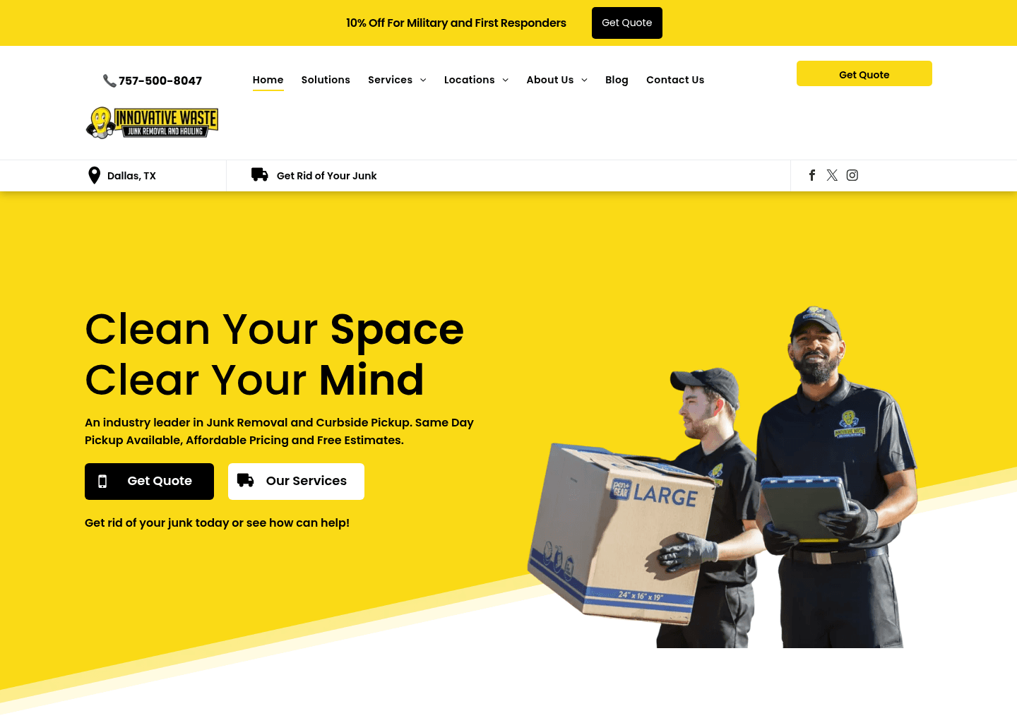 Innovative Waste Junk Removal and Hauling website screenshot