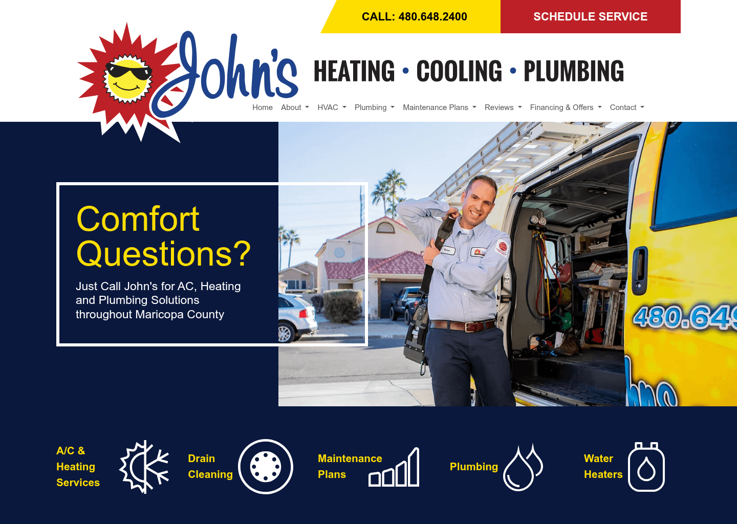 John's Heating, Cooling, and Plumbing website screenshot