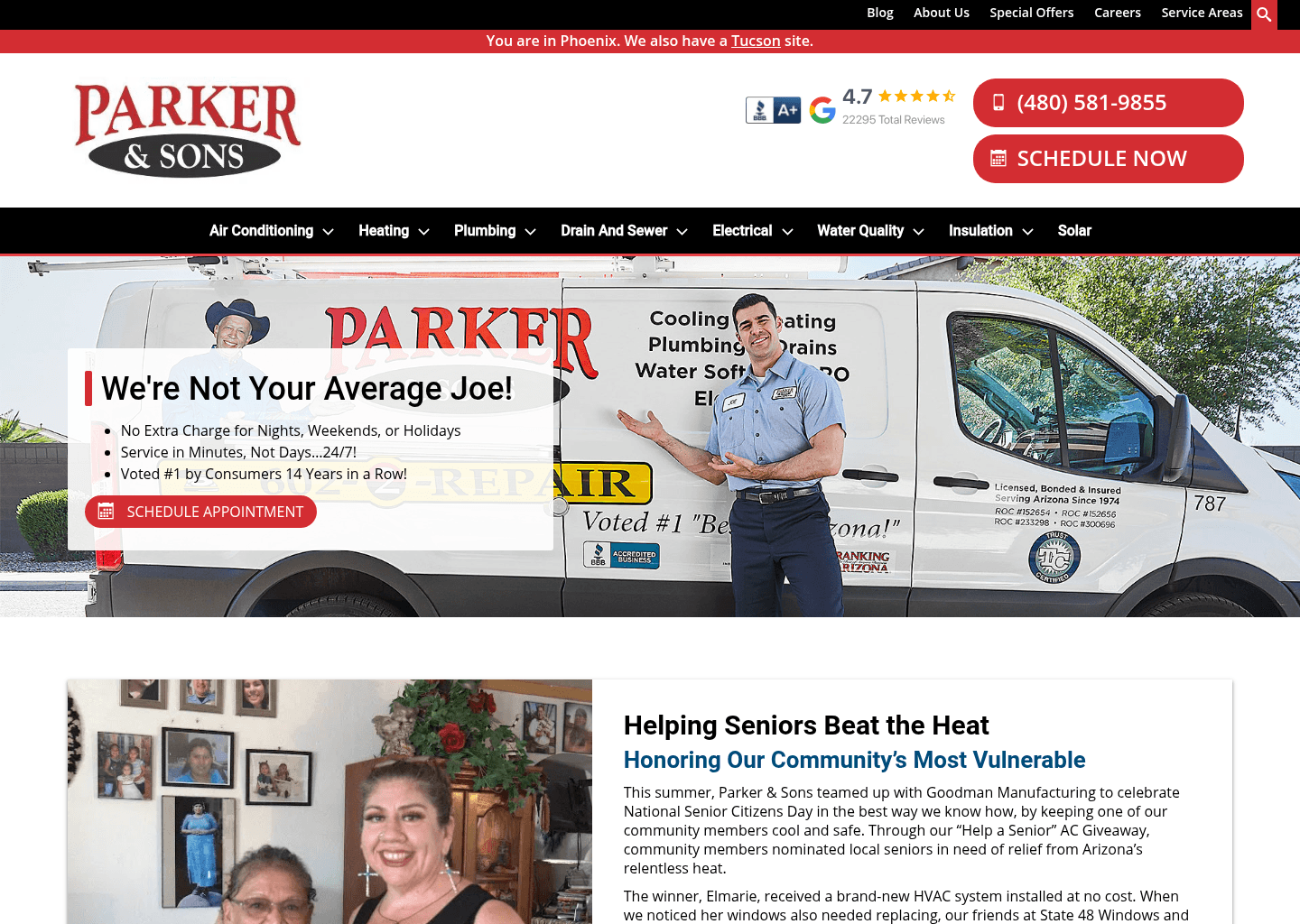 Parker & Sons website screenshot