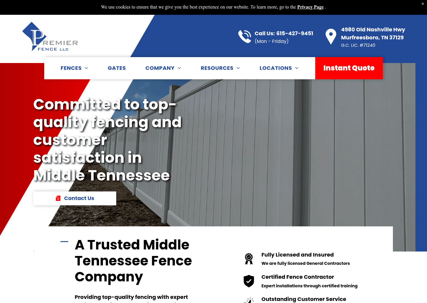 Premier Fence LLC website screenshot