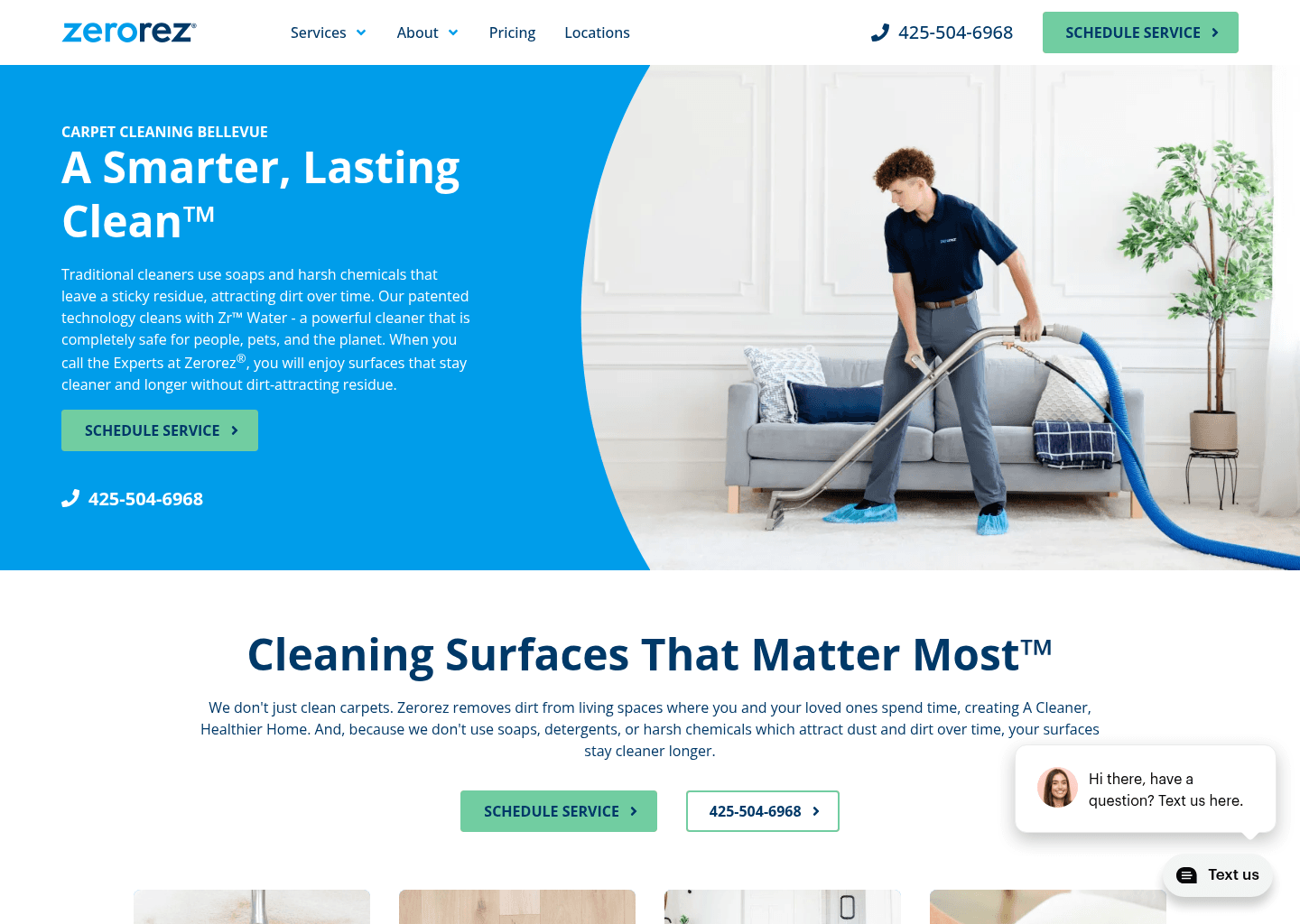 Zerorez of Puget Sound Carpet Cleaning website screenshot