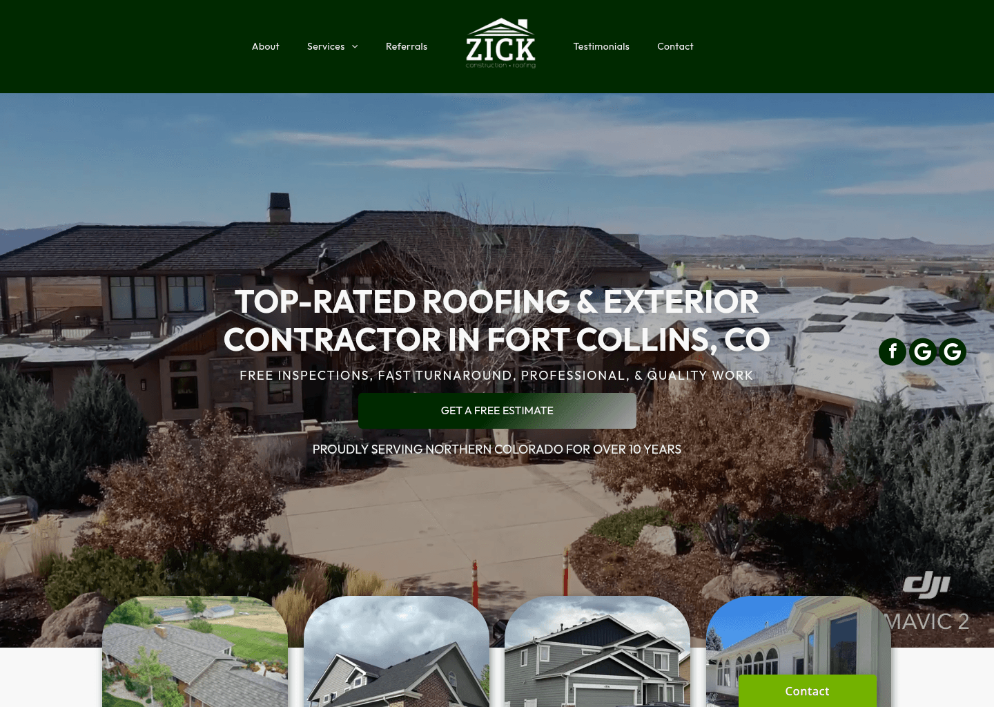 Zick Construction & Roofing website screenshot