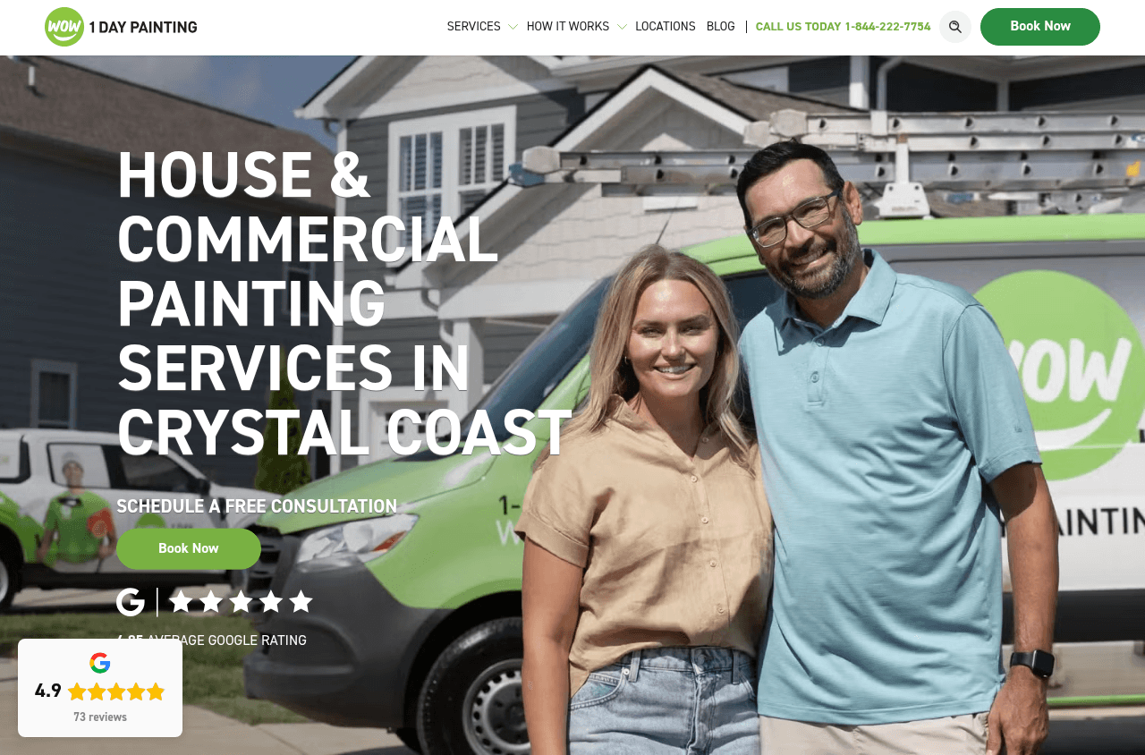 WOW 1 DAY PAINTING Jacksonville website screenshot
