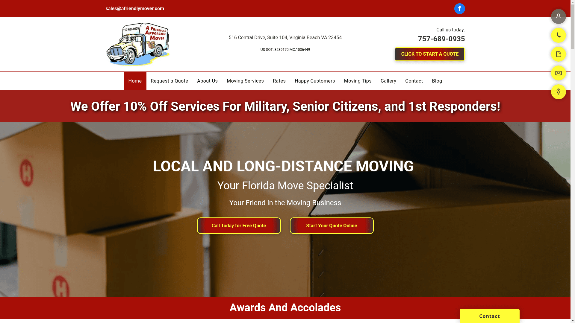 A Friendly & Affordable Mover website screenshot