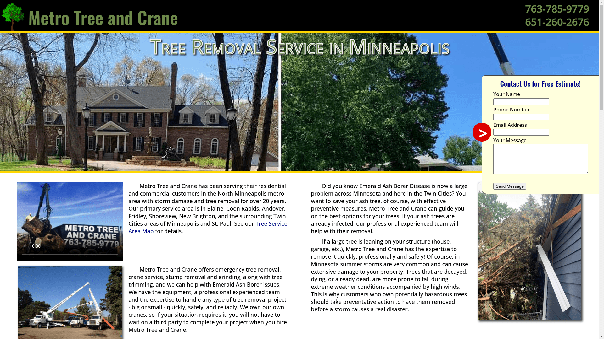 Metro Tree And Crane website screenshot