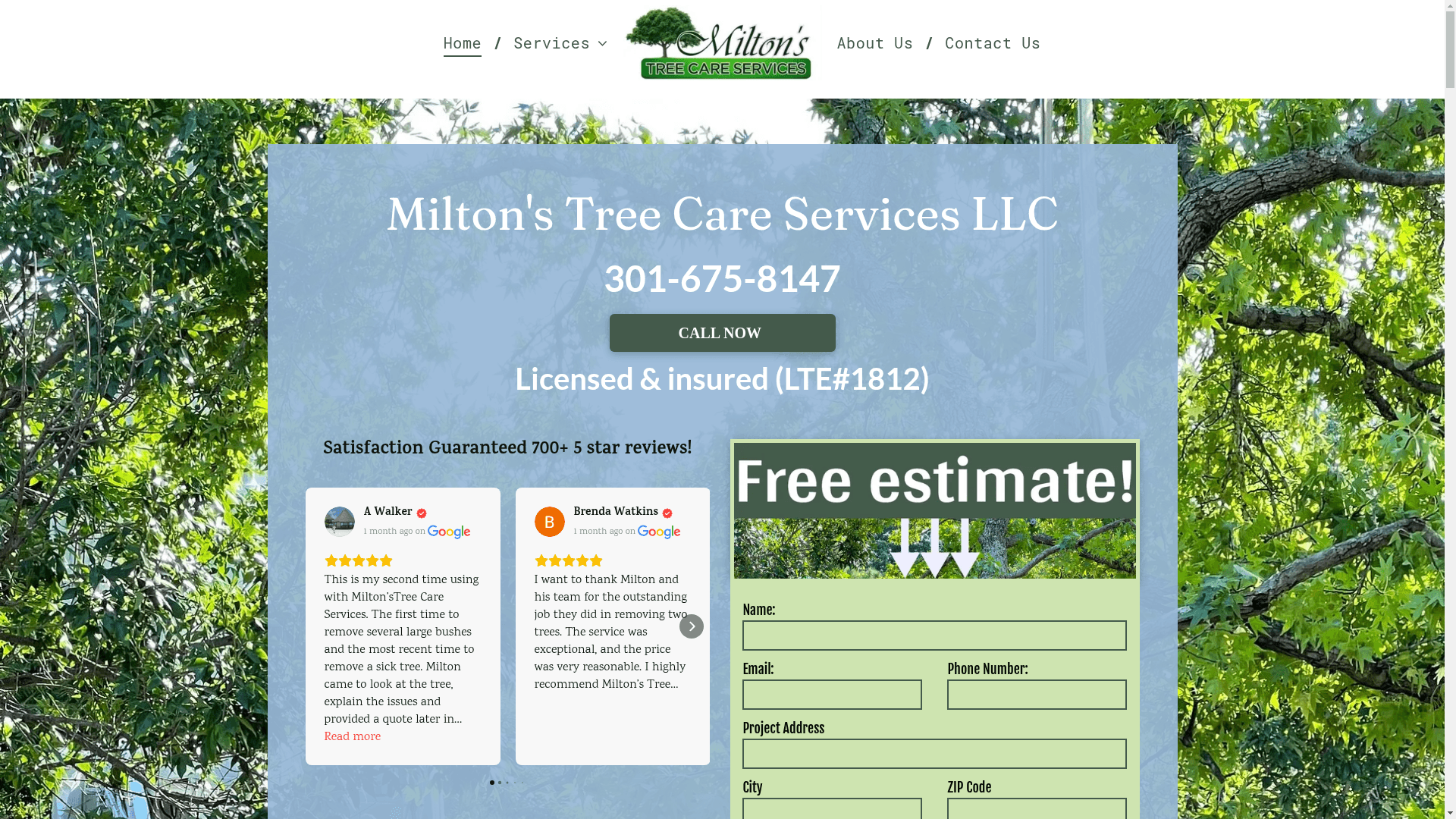 Milton's Tree Care Services LLC website screenshot