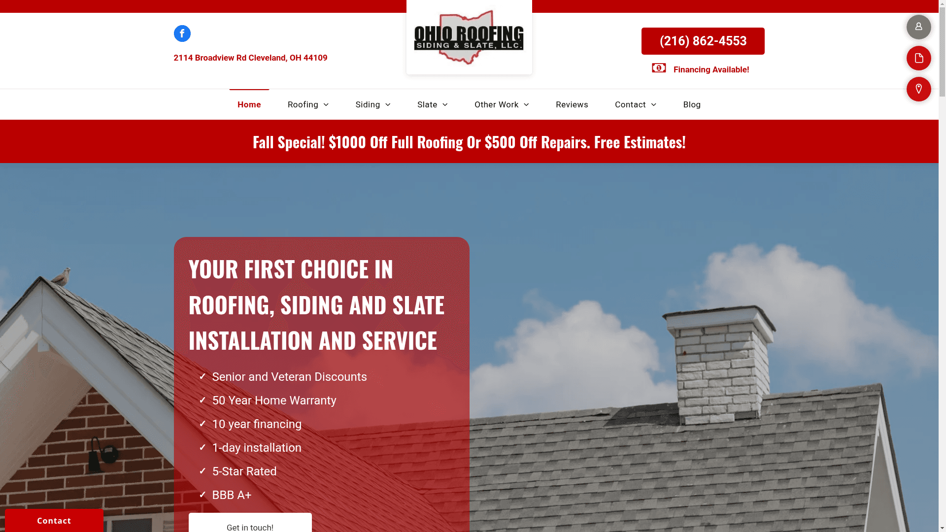 Ohio Roofing Siding and Slate LLC website screenshot