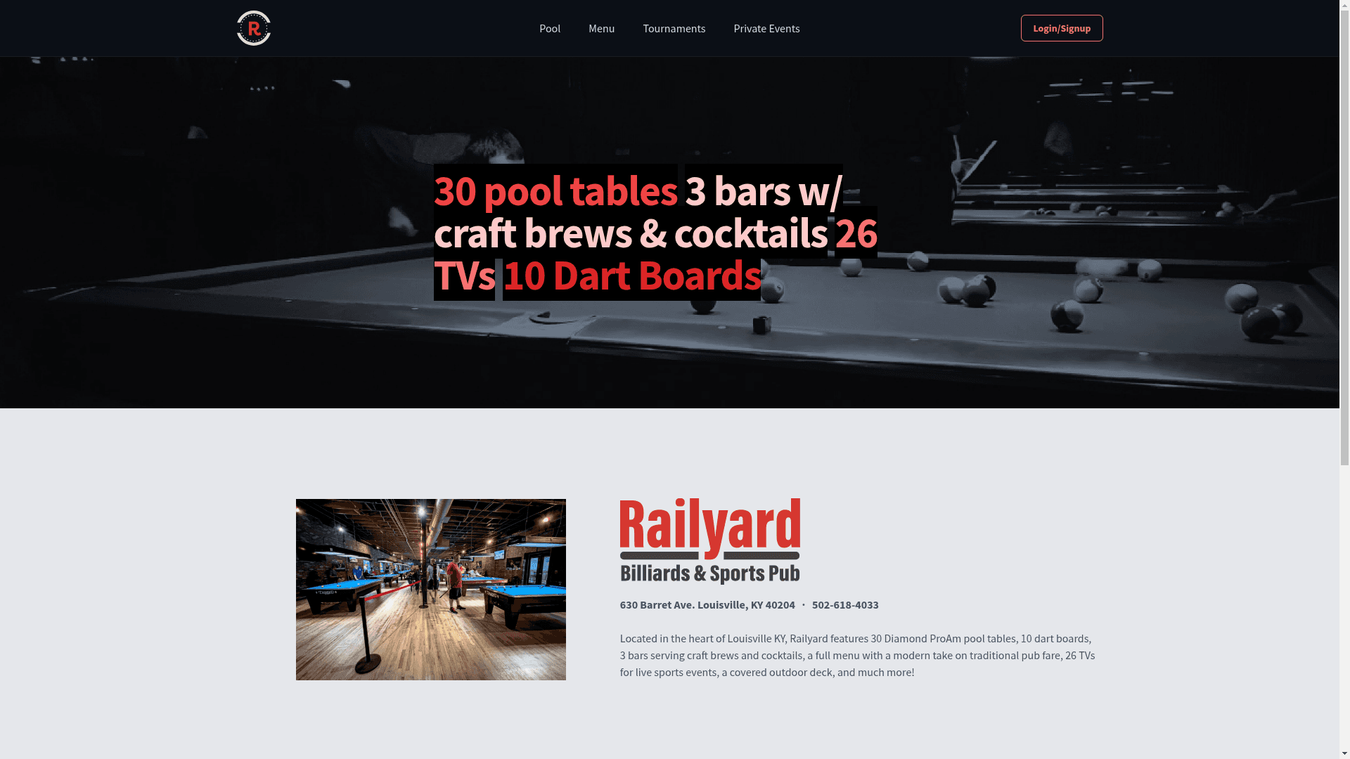 Railyard Billiards & Sports Pub website screenshot