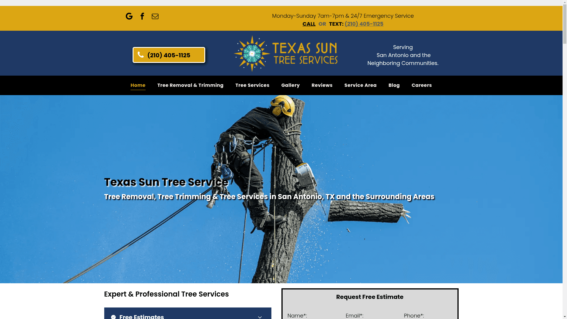 Texas Sun Tree Services website screenshot